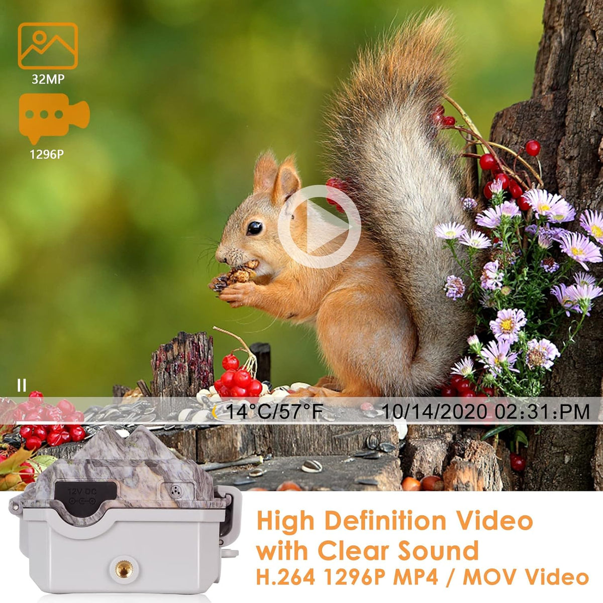 Bluetooth WiFi Deer & Trail Game Camera 32MP 1296P No Glow Night Vision Waterproof W7759