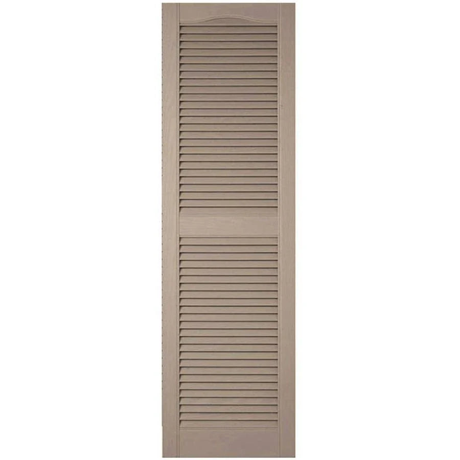 12 in. x 53 in. Vinyl Cathedral Top Center Mullion Open Louvered Shutters Pair W333
