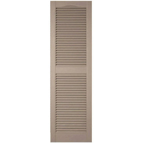 12 in. x 53 in. Vinyl Cathedral Top Center Mullion Open Louvered Shutters Pair W333
