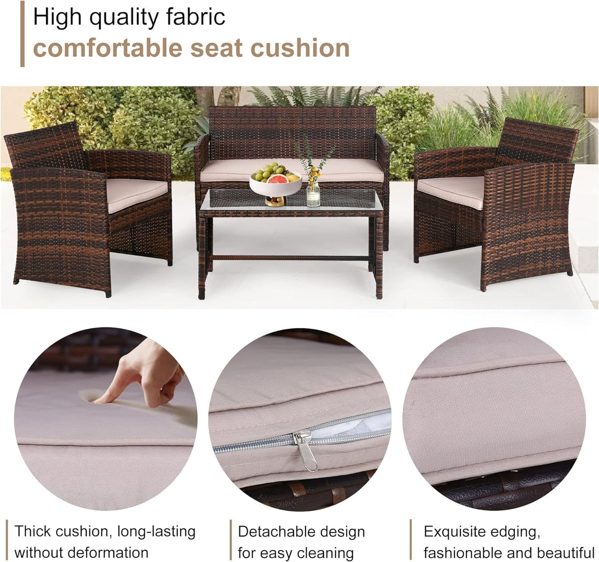 Brown 4 Pieces Wicker Outdoor Patio Furniture Set M3102