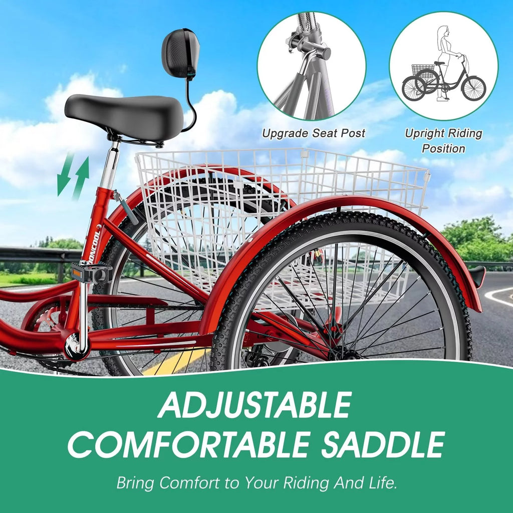 20/24/26 inch 7 Speed 3 Wheel Bicycle with Basket C6221