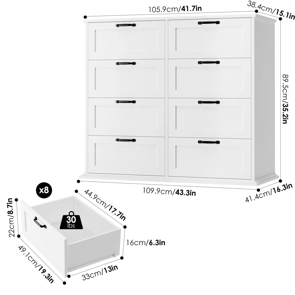 White 8 Drawer Wood Dresser F8523