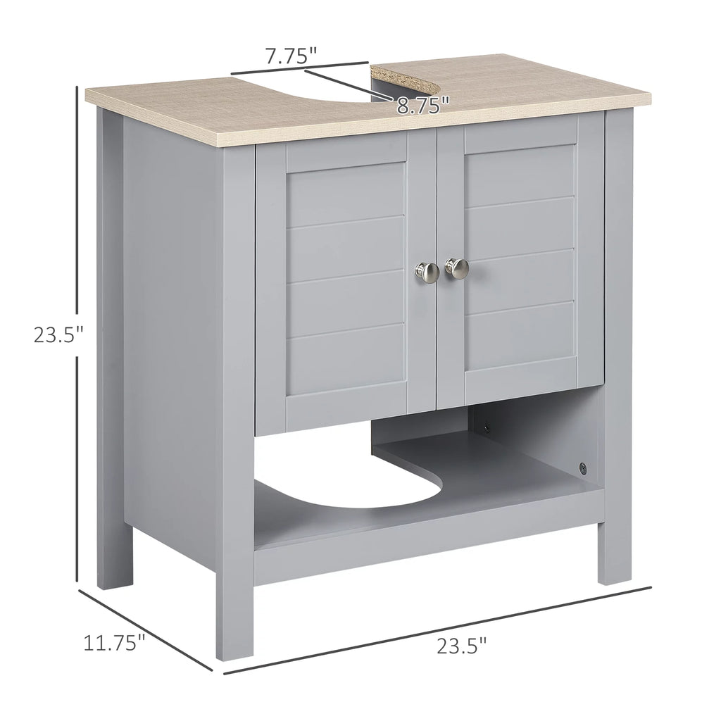 Gray Pedestal Sink Storage Cabinet with Adjustable Shelf D90119