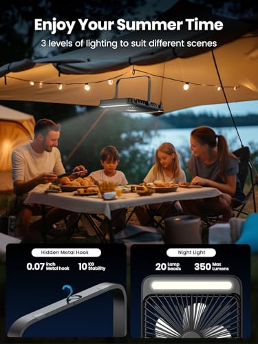 20000mAh 8-inch Portable Rechargeable Camping Desk Fan with LED Light P614