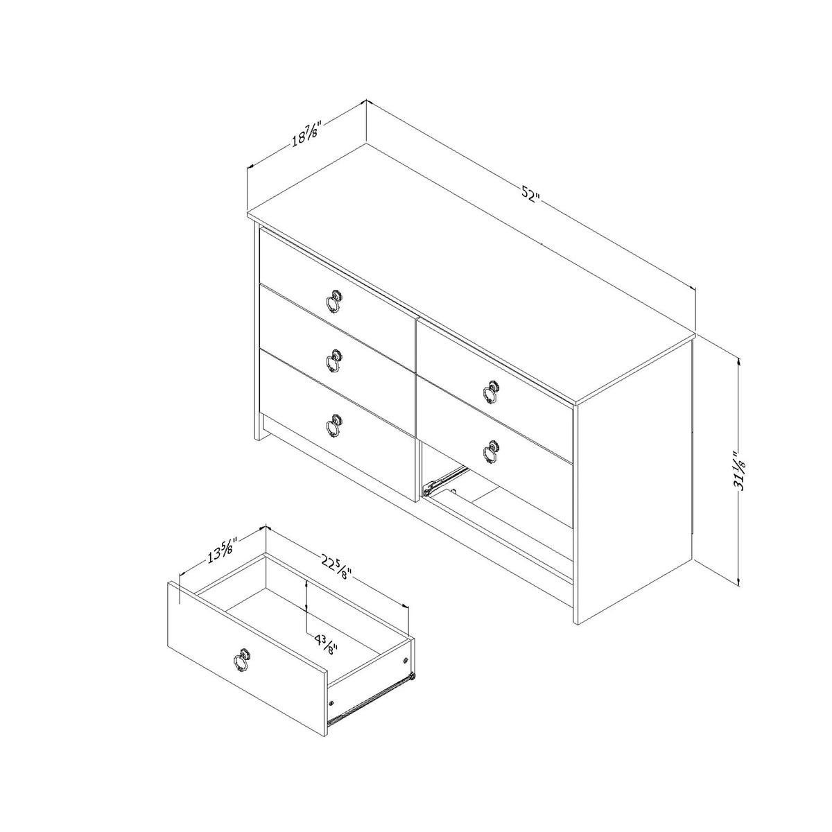 White and Weathered Oak 6 Drawer Double Dresser J398778