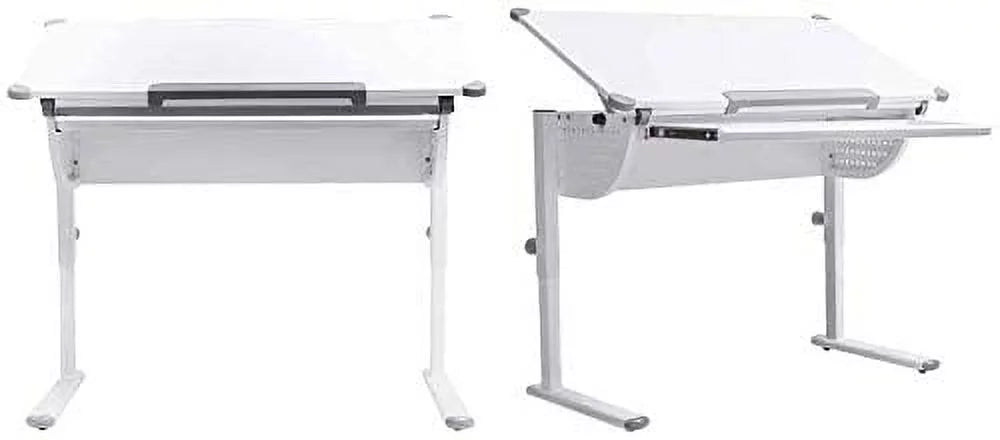 Adjustable Height Study Table with Tilting Desktop and Storage A492