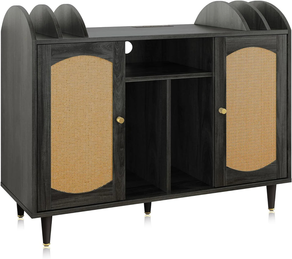 Mid-Century Record Player Stand with Power Outlet C490