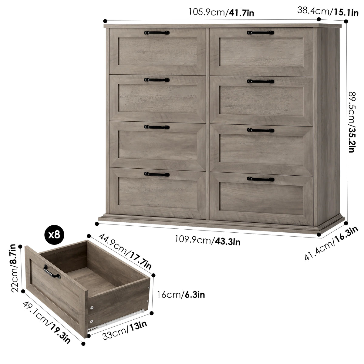 White 8 Drawer Wood Dresser F8523