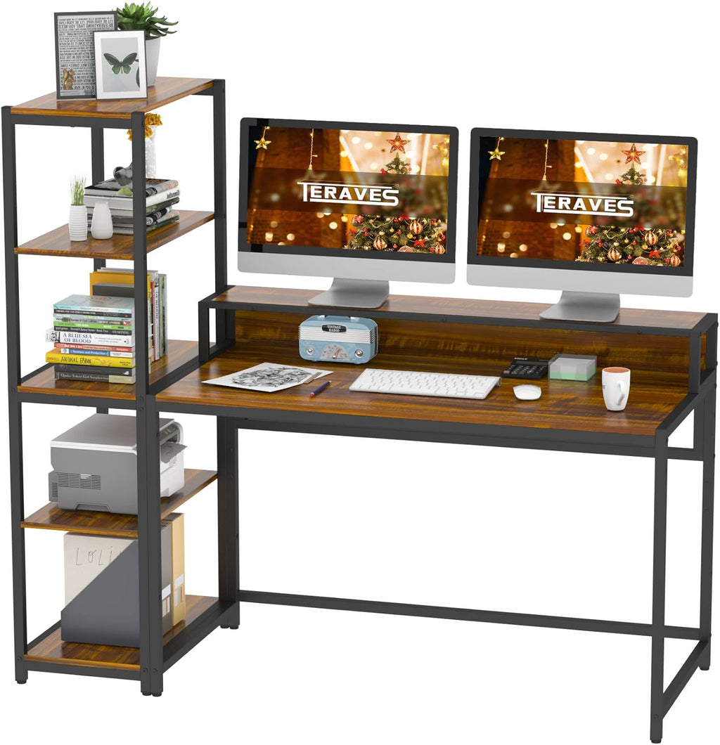 Computer Desk with 5 Tier Shelves 47 Inch White B929