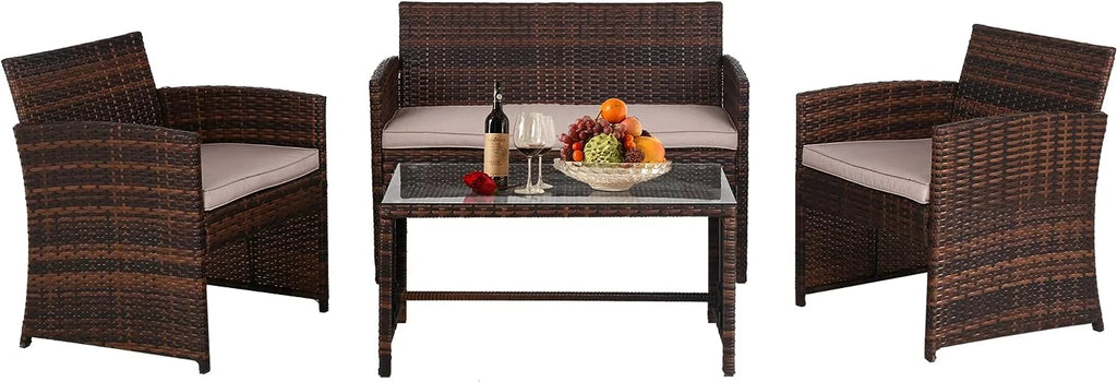 Brown 4 Pieces Wicker Outdoor Patio Furniture Set M3102