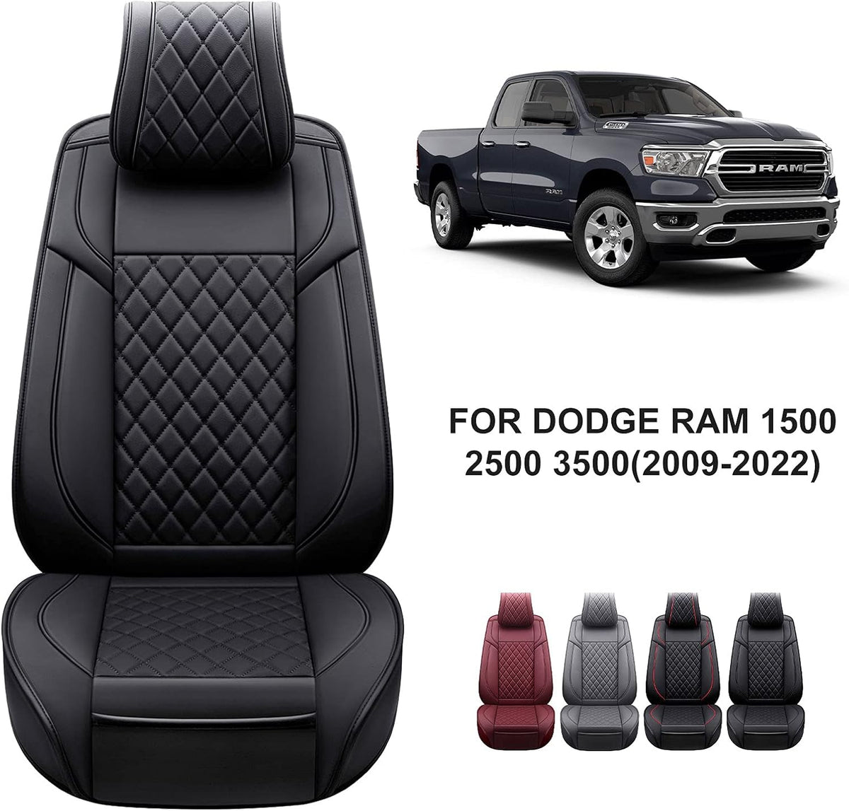 Black Leather Truck Seat Covers Full Set Z308249