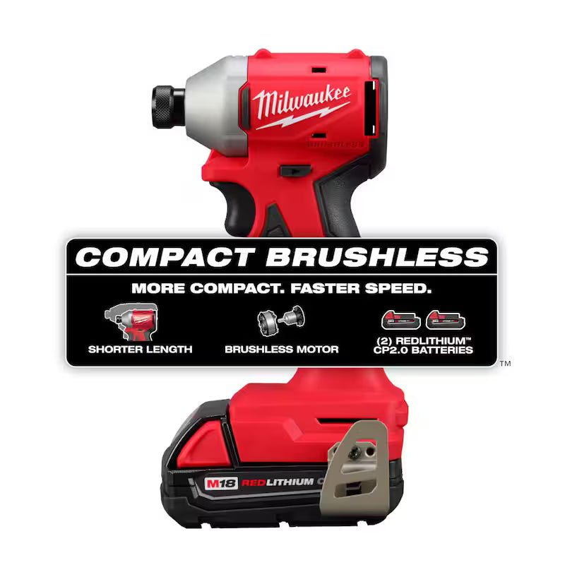 18-Volt Lithium-Ion Brushless Cordless 1/4 in. Impact Driver Kit with Screw Driver Bit Set C146823