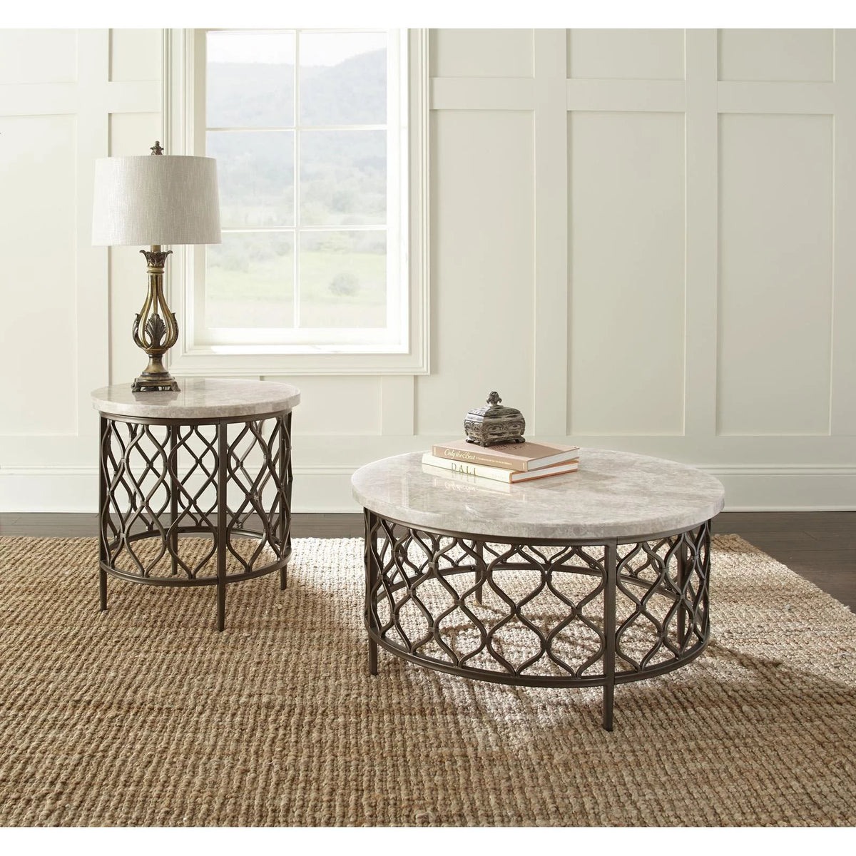 Round Metal Base Coffee Table with White Stone Top U537