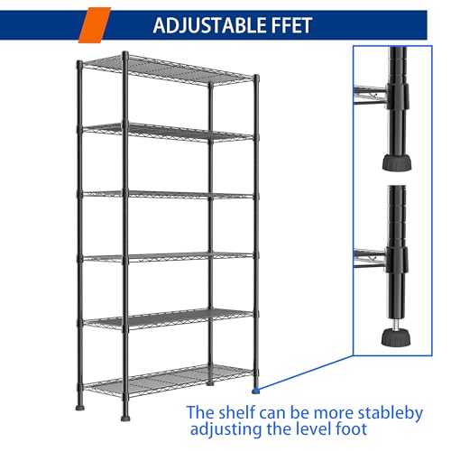 6 Wire Shelving Steel Storage Rack Adjustable Unit Shelves W570277