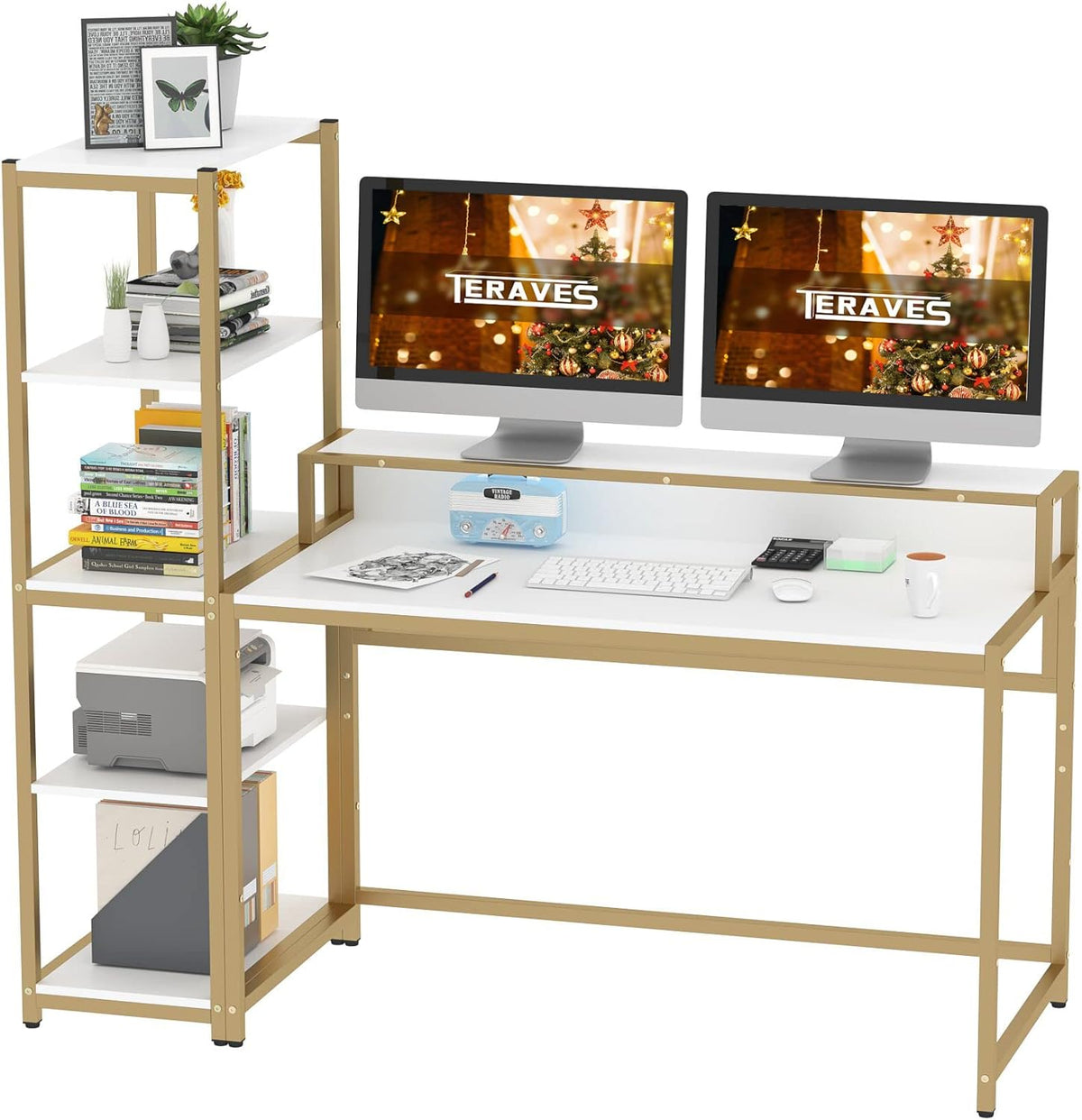 Computer Desk with 5 Tier Shelves 47 Inch White B929