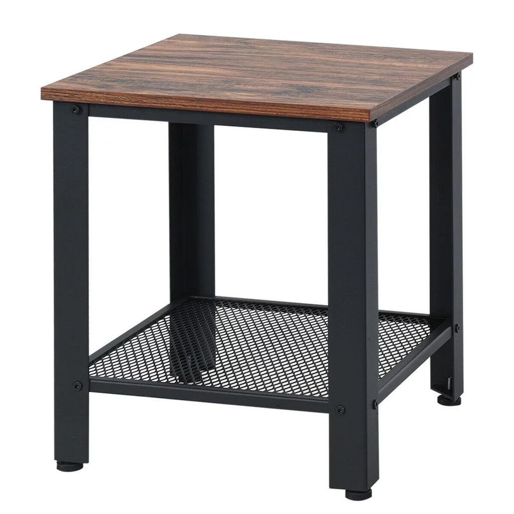 Set of 2 Black 2 Tier Side Table with Storage Shelf M434