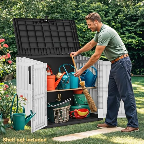 Weather-Resistant Horizontal Storage Shed, 35 Cu Ft, Lockable, Light Gray D5252