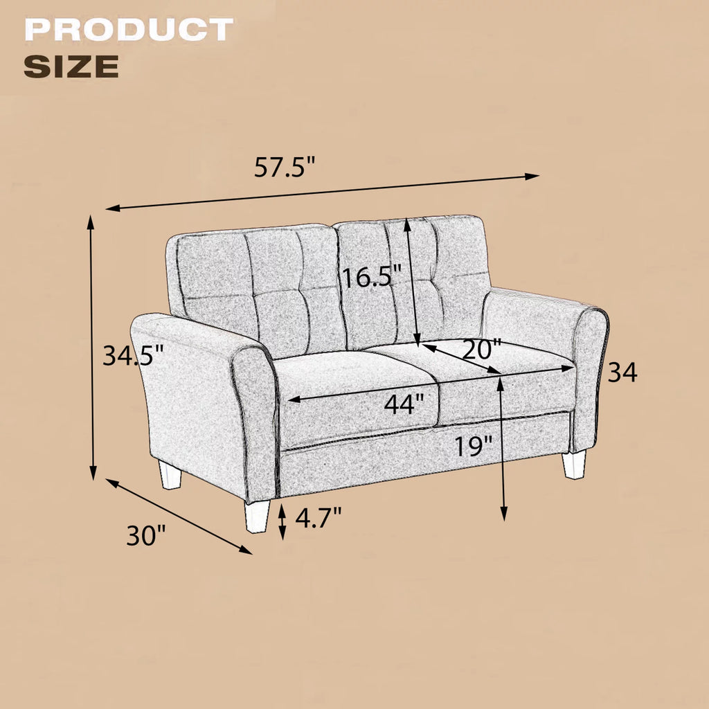 58" Gray Upholstered 2 Seater Sofa R3899