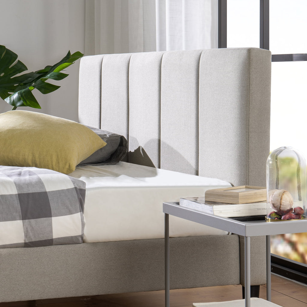 Beige Queen Upholstered Platform Bed Frame W306512