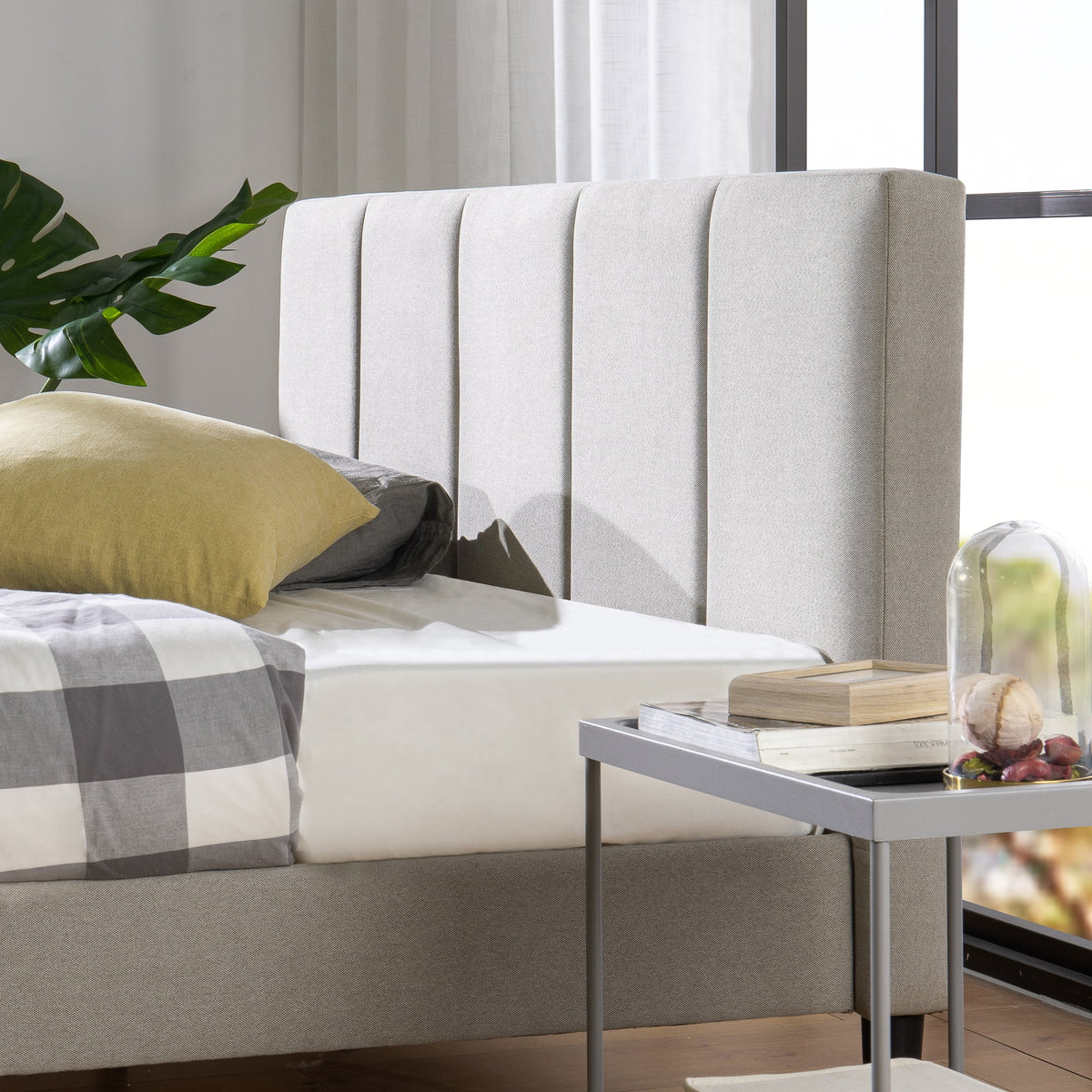 Beige Queen Upholstered Platform Bed Frame W306512