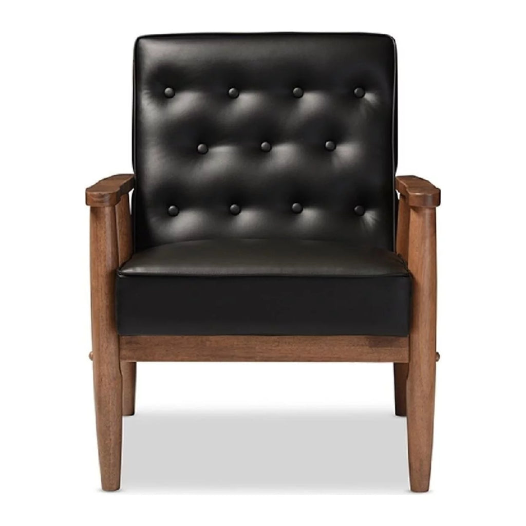 Black Faux Leather Upholstered Wooden Lounge Chair O43504
