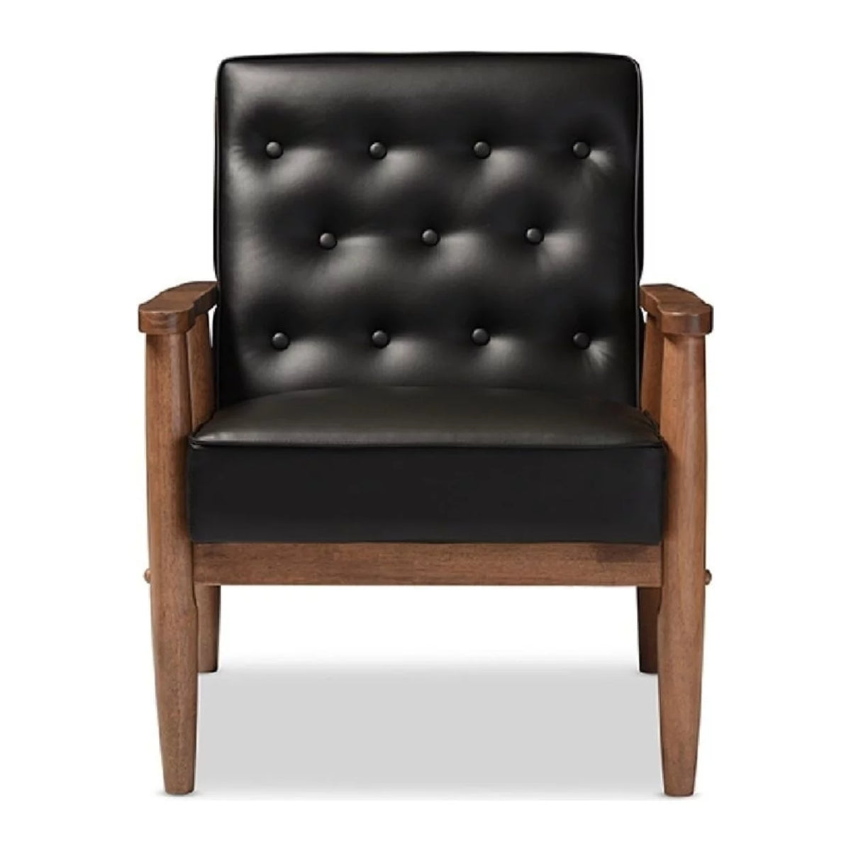 Black Faux Leather Upholstered Wooden Lounge Chair O43504