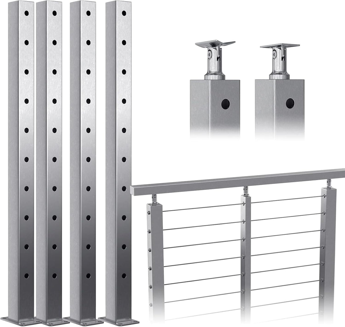 4 Pack Stainless Steel Brushed Cable Railing Post K95980