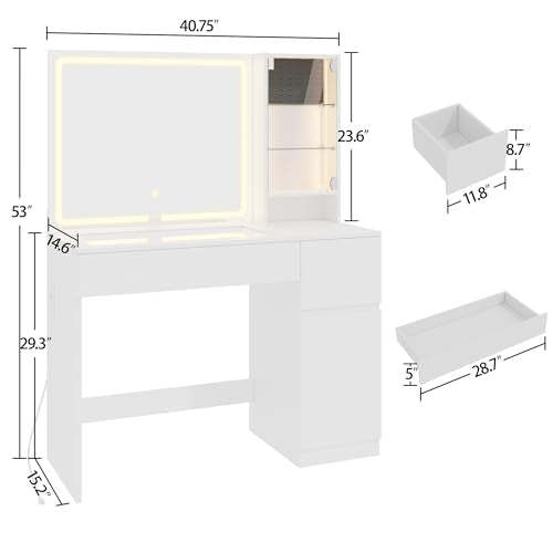 41" White Vanity Desk with Mirror and Lights A332