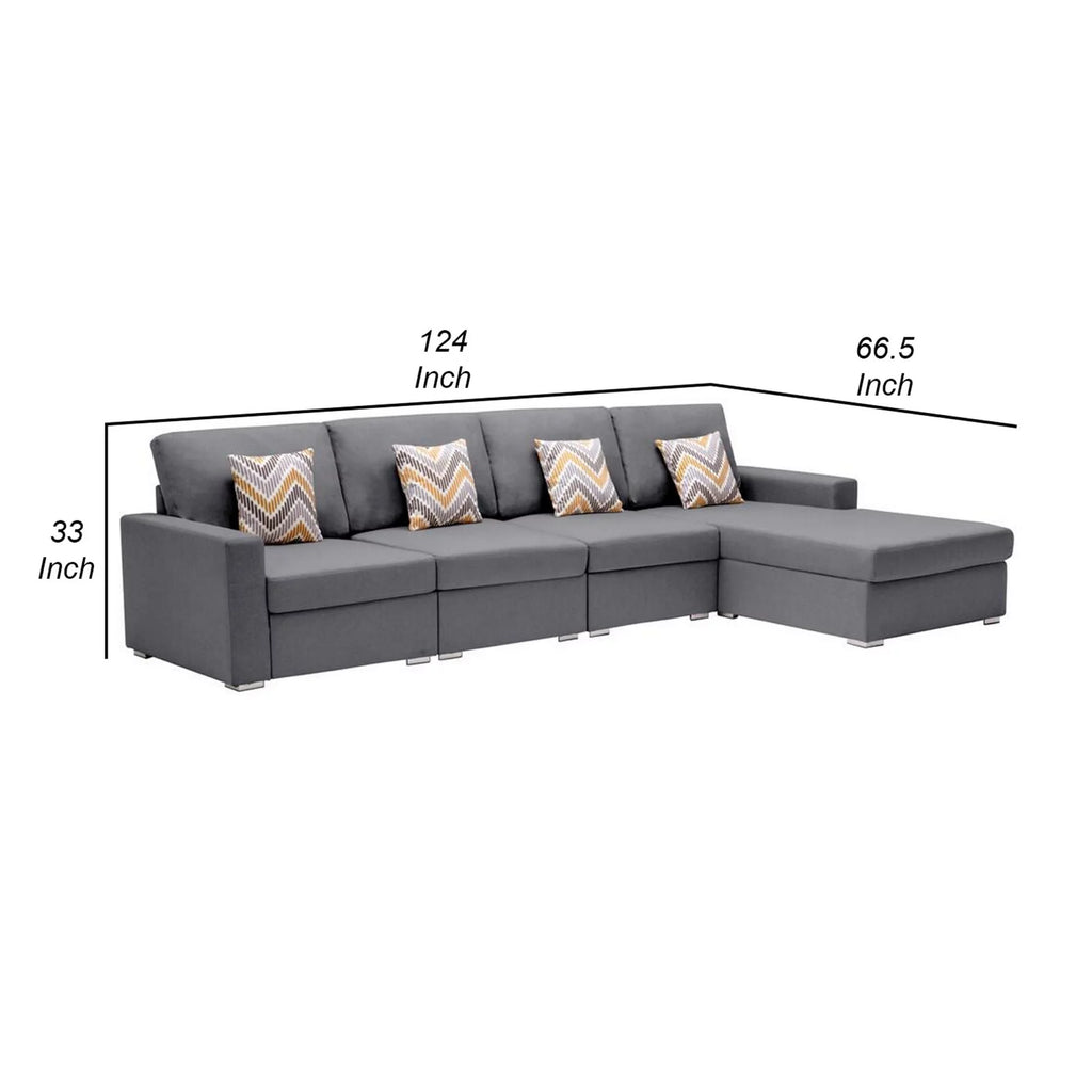 Gray 4 Seater L Sectional Sofa with Reversible Chaise H11724