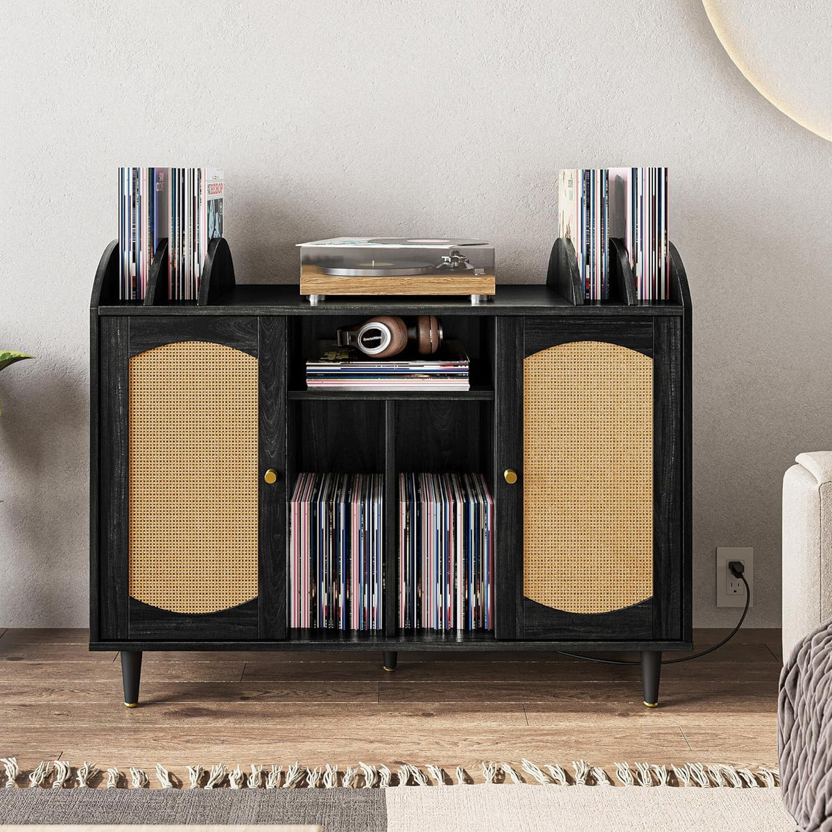 Mid-Century Record Player Stand with Power Outlet C490