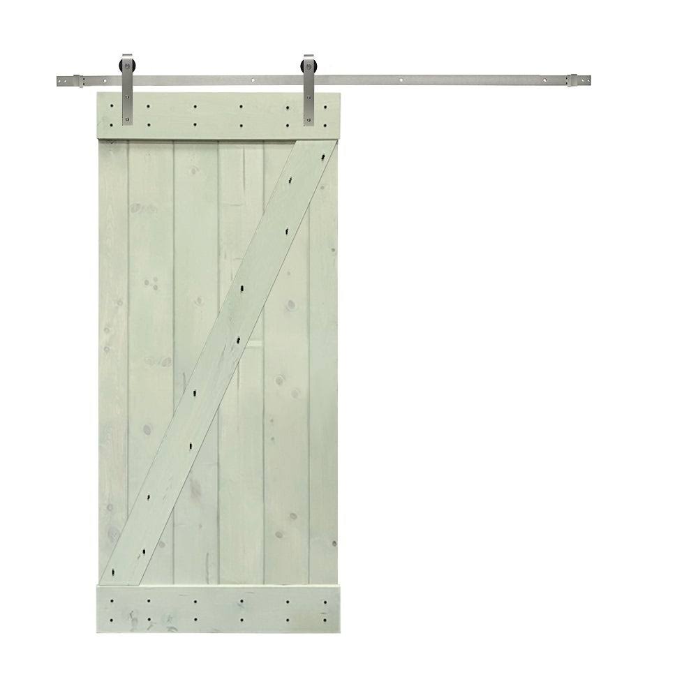 24 in. x 84 in. Walnut Stained Solid Knotty Pine Wood Interior Sliding Barn Door with Hardware Kit E344629