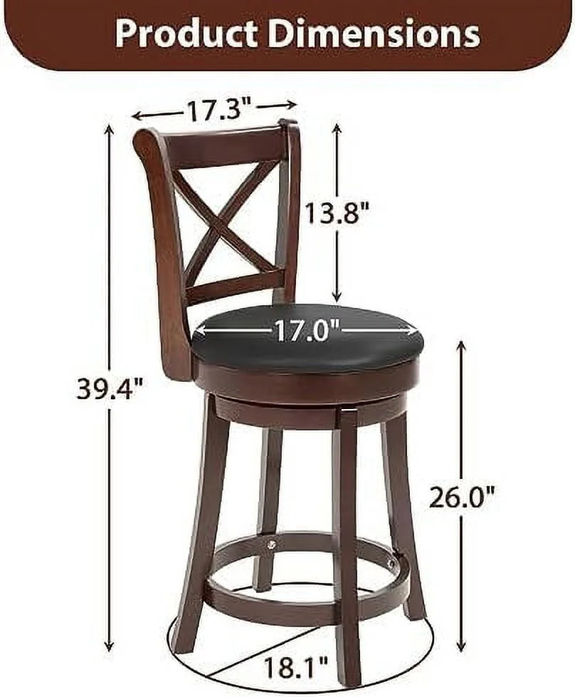Brown 30" High Swivel Stools with Wooden Low Back and Footrest S333243