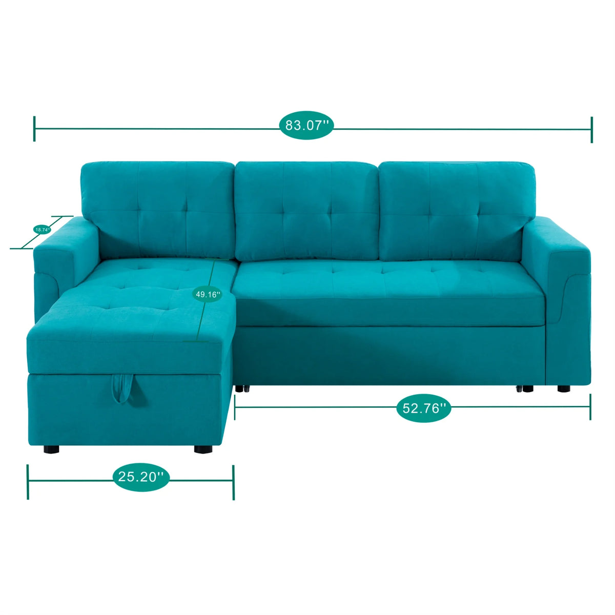 Teal Velvet Reversible Sleeper Sectional Sofa H812227