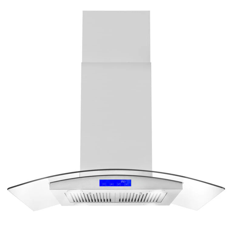 36 380 CFM Convertible Island Range Hood with Glass Canopy and Digital Touch Controls O802