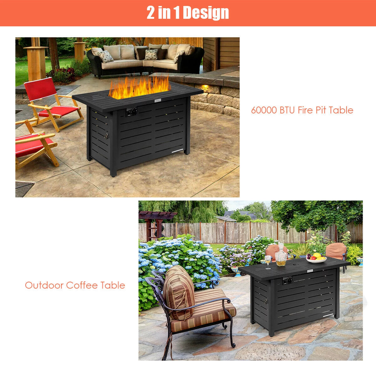42'' Rectangular Propane Gas Fire Pit Table with Cover F665