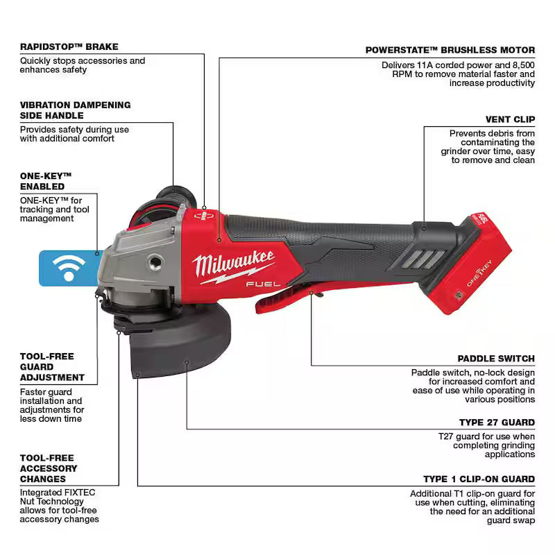 18V Brushless Cordless 4-1/2 in./5 in. Braking Grinder B340