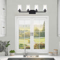 4 Light Matte Black Bathroom Light Fixtures 31.1 Inches Vanity Lighting with Glass Shade Y84342