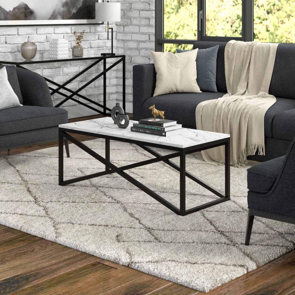 Black & White Faux Marble Rectangular Coffee Table G240