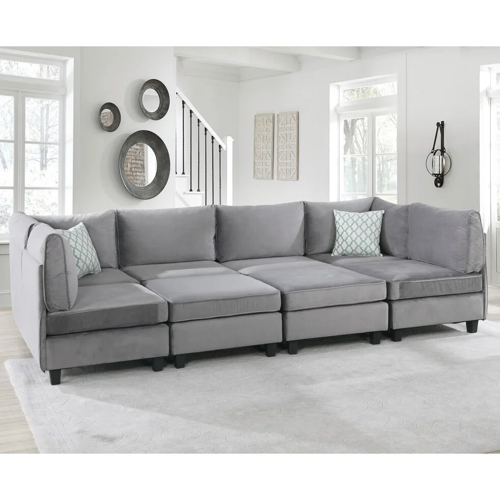 Gray Velvet 8Pc Modular Sectional Sofa N5764