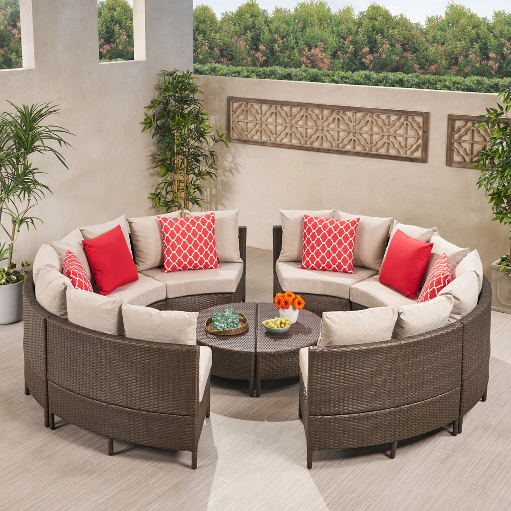 Light Brown Ceramic Grey 16 Seater Wicker Sofa Set with Cushions C4068