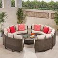 Light Brown Ceramic Grey 16 Seater Wicker Sofa Set with Cushions C4068