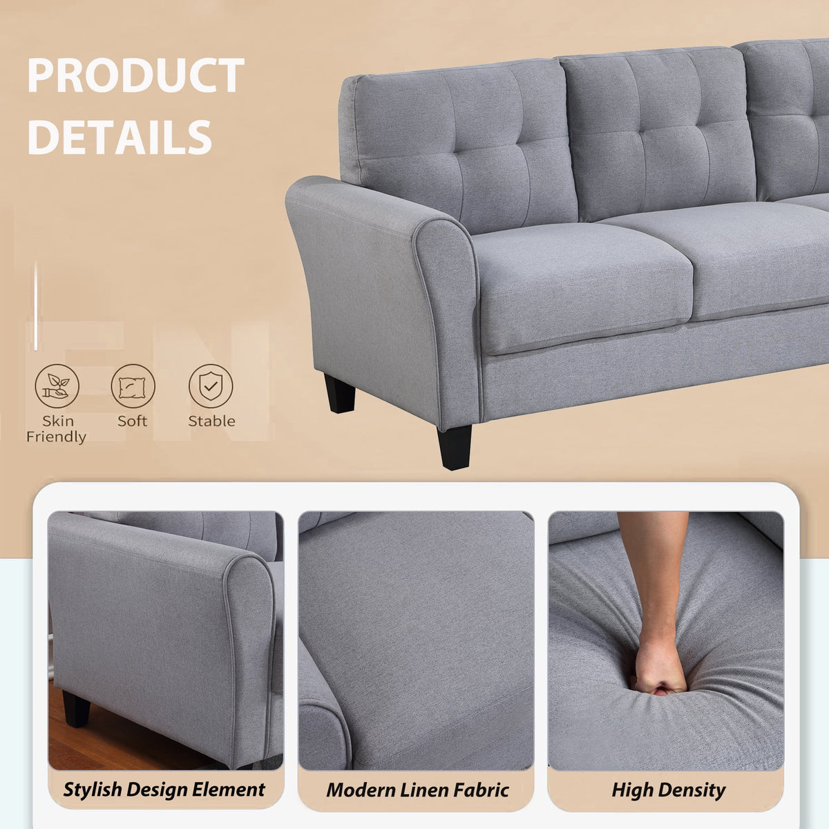 58" Gray Upholstered 2 Seater Sofa R3899