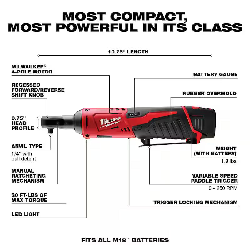 12V Cordless 3/8 in. and 1/4 in. Ratchet Kit (2-Tool) with Battery, Charger and Bag Q7502