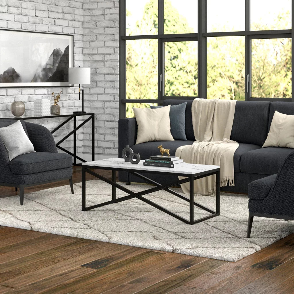 Black & White Faux Marble Rectangular Coffee Table G240