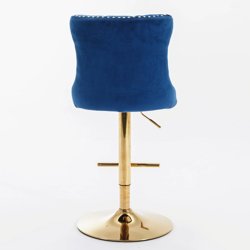 Golden Swivel Velvet Barstools Adjustable Height Blue Set of 2 T14200