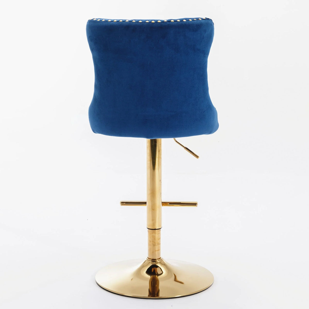 Golden Swivel Velvet Barstools Adjustable Height Blue Set of 2 T14200