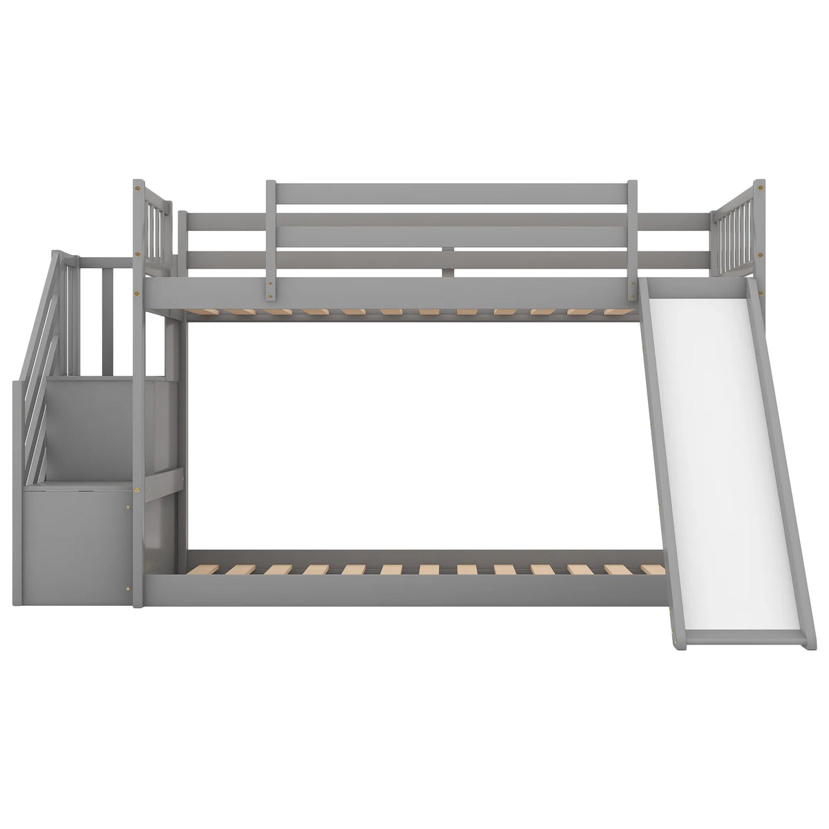 Solid Wood Twin Over Twin Bunk Bed with Slide and Stairway E4113