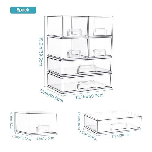Clear Plastic Stackable Storage Drawers Set of 6 X36900