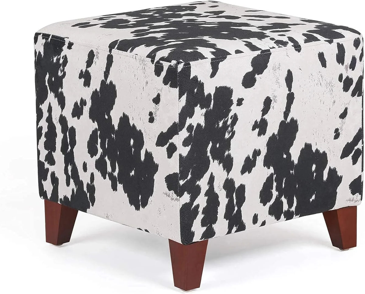 Square Ottoman With Wooden Legs Fabric Footrest O9802