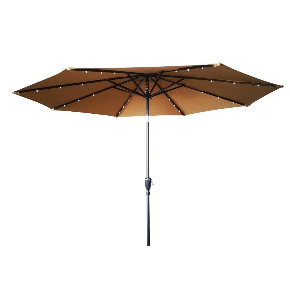 10-ft Taupe Solar Powered Crank Market Patio Umbrella R319041